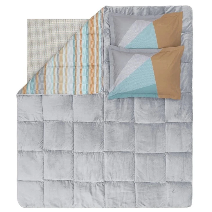 Cotton Printed Flannel Fleece Comforter-Grey
