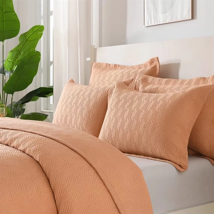 Solid Embroidered Cotton Quilt Set-Orange