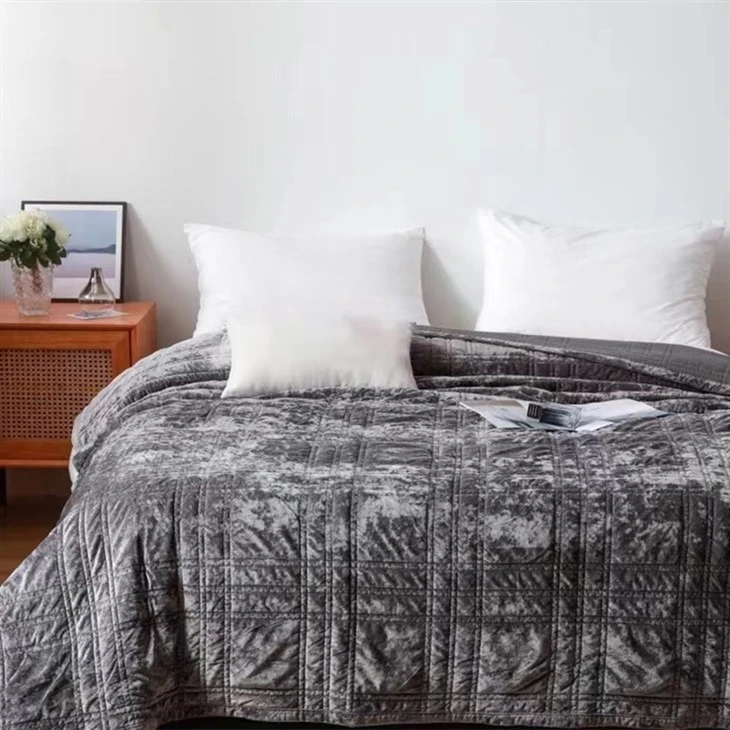 Warm Luxury Greek Velvet Quilt-Dark Gray