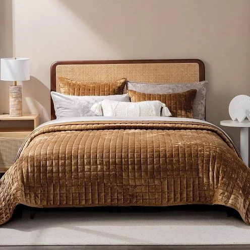 Luxury Velvet Embroidered Quilt Set-Yellow