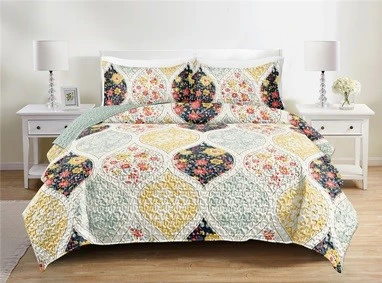 Floral Printed Patchwork Quilt Set