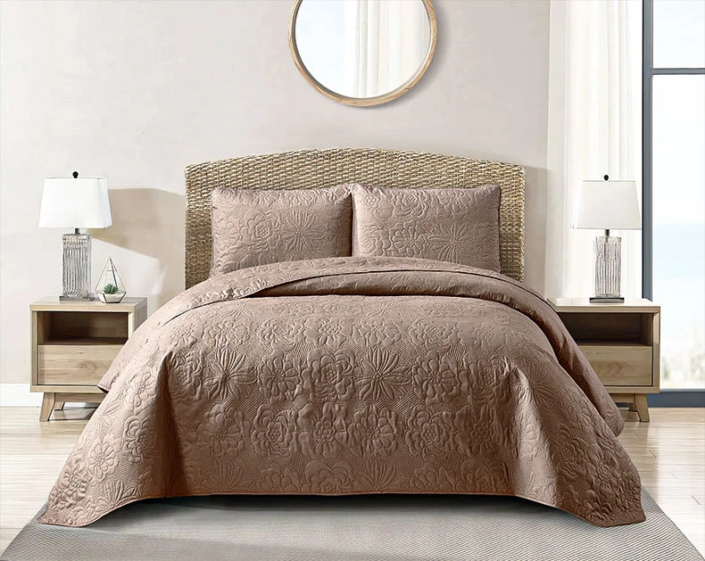 Solid Ultrasonic Reversible Quilt Set-Dark Coffee Solid Ultrasonic Reversible Quilt Set-Dark Coffee