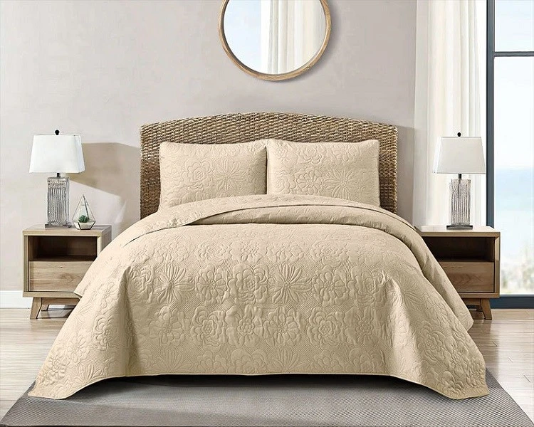 Solid Ultrasonic Reversible Quilt Set-Khaki Solid Ultrasonic Reversible Quilt Set-Khaki