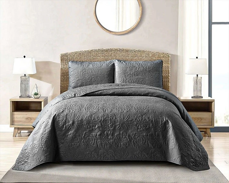 Solid Ultrasonic Reversible Quilt Set-Dark Gray
