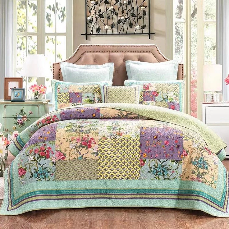 Floral Cotton Patchwork Quilt Set-SMIKE1 Floral Cotton Patchwork Quilt Set-SMIKE1