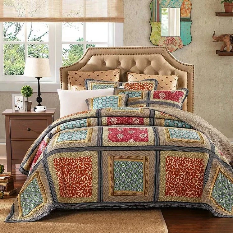 Floral Cotton Patchwork Quilt Set-SMIKE2