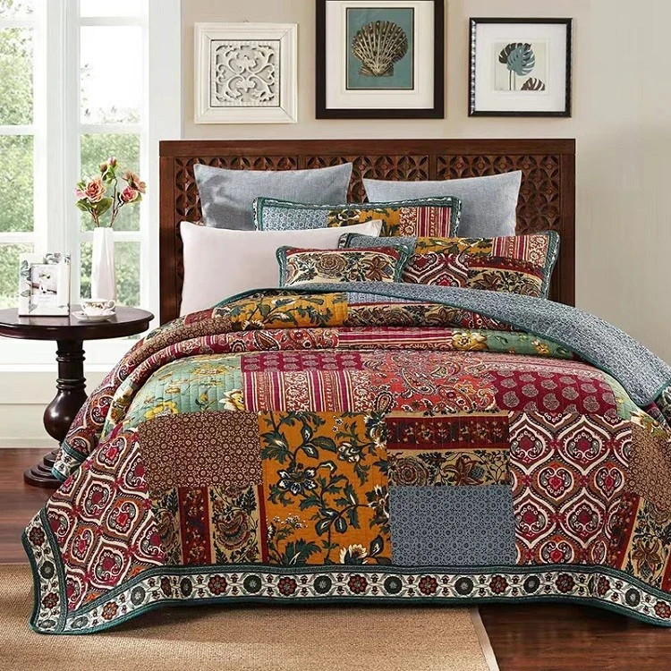 Floral Cotton Patchwork Quilt Set-SMIKE3 Floral Cotton Patchwork Quilt Set-SMIKE3