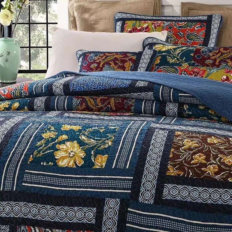 Floral Cotton Patchwork Quilt Set-SMIKE6