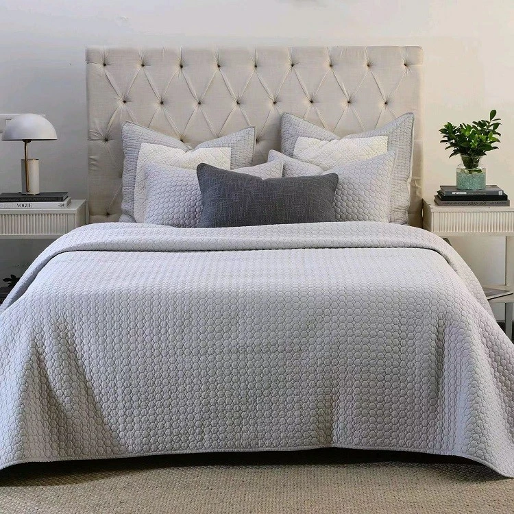 Solid Cotton Embroidered Quilt Set