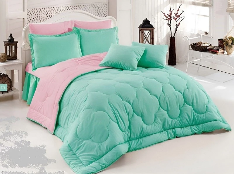 Contrast Color Soft Microfiber Comforter Set-Green Pink Contrast Color Soft Microfiber Comforter Set-Green Pink