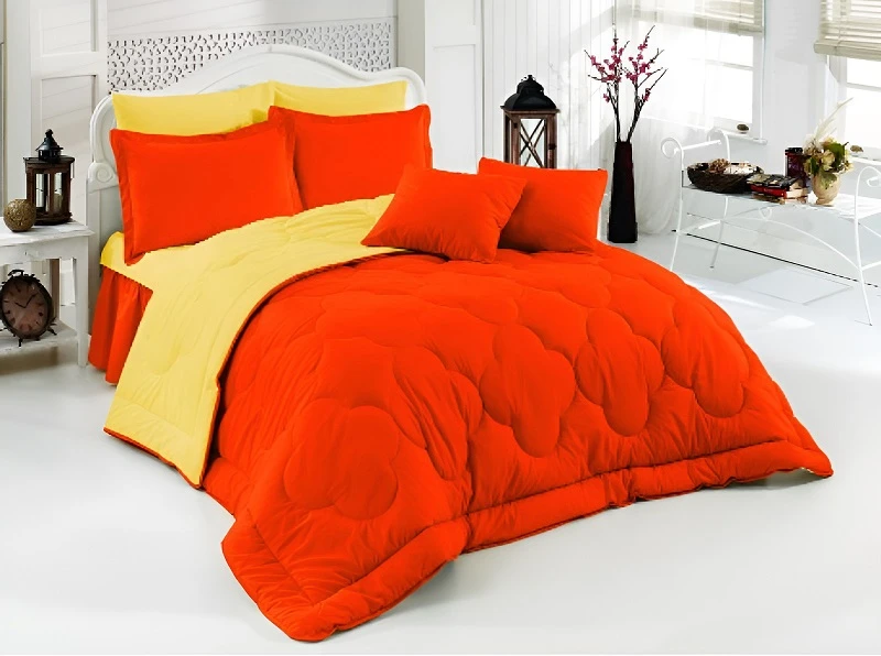 Contrast Color Soft Microfiber Comforter Set-Red Yellow Contrast Color Soft Microfiber Comforter Set-Red Yellow