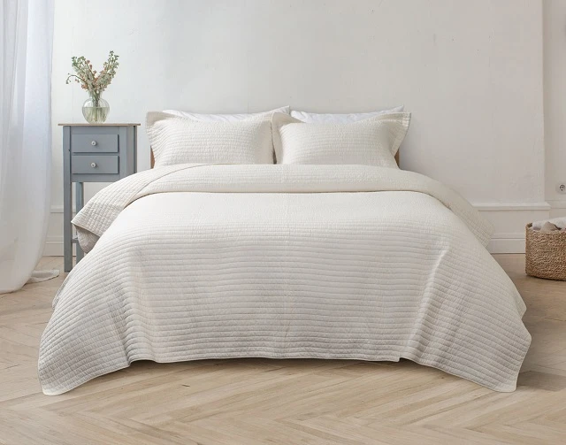 Off-white Stitched Stripe Cotton Quilt Set1 Off-white Stitched Stripe Cotton Quilt Set1