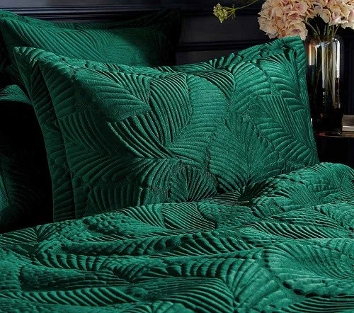 Leaf Pattern Quilted Embroidered Quilt Set-Green3