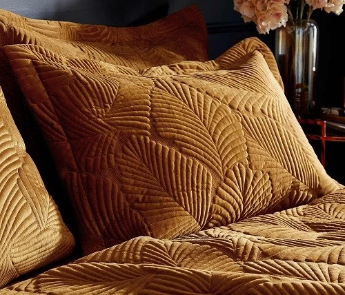 Leaf Pattern Quilted Embroidered Quilt Set-Yellow1