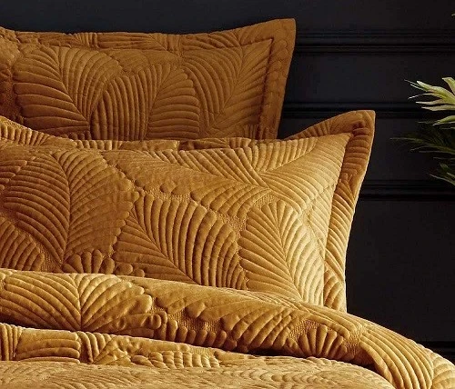 Leaf Pattern Quilted Embroidered Quilt Set-Yellow2