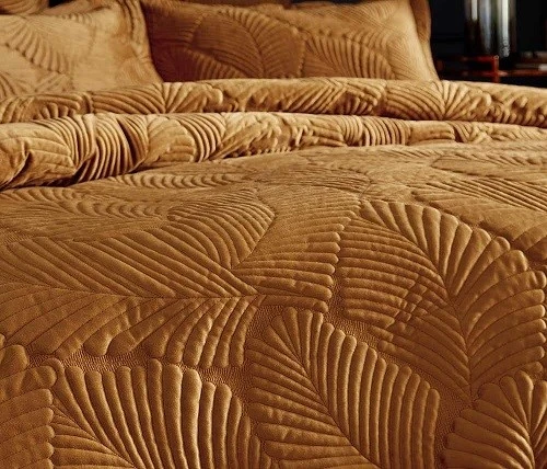 Leaf Pattern Quilted Embroidered Quilt Set-Yellow3