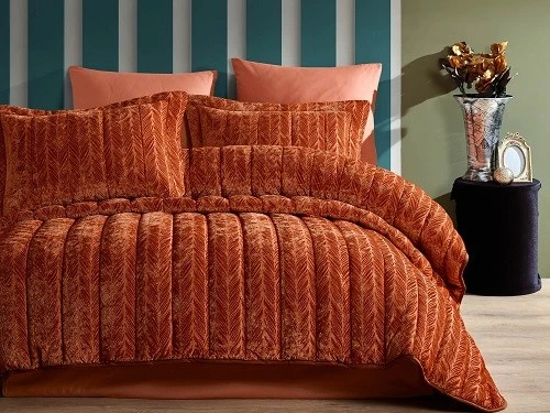 Embossed Flannel Comforter Set-Orange