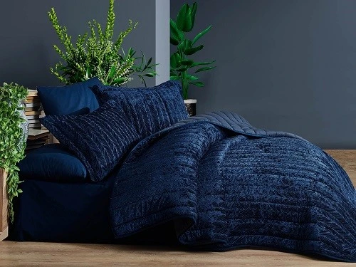 Embossed Flannel Comforter Set-Navy blue