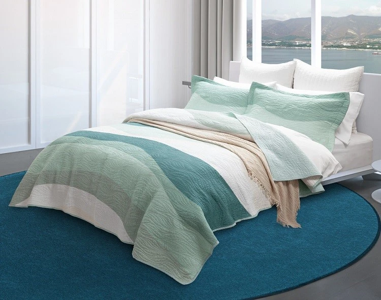Ocean Waves Print Cotton Quilt Set Ocean Waves Print Cotton Quilt Set
