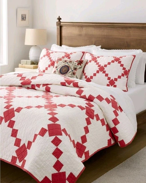 Diamond Patchwork Quilt Set-Red Diamond Patchwork Quilt Set-Red