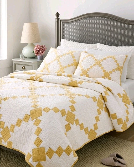 Diamond Patchwork Quilt Set-Yellow