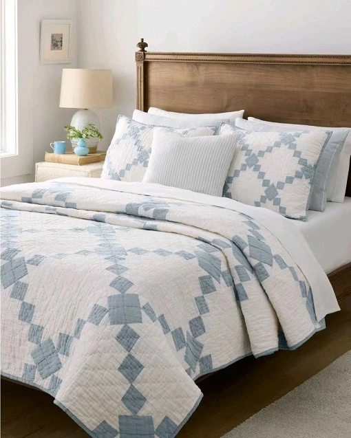 Diamond Patchwork Quilt Set-Blue Diamond Patchwork Quilt Set-Blue