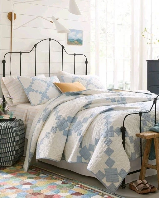 Diamond Patchwork Quilt Set-Light Blue Diamond Patchwork Quilt Set-Light Blue