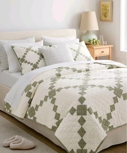 Diamond Patchwork Quilt Set-Green Diamond Patchwork Quilt Set-Green