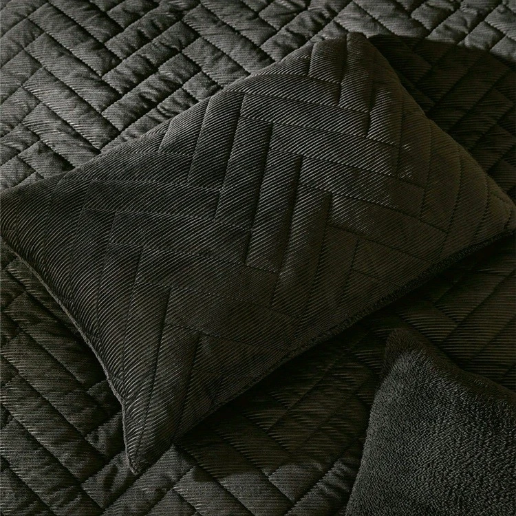 Corduroy Sherpa Reversible Comforter Set-Black-1