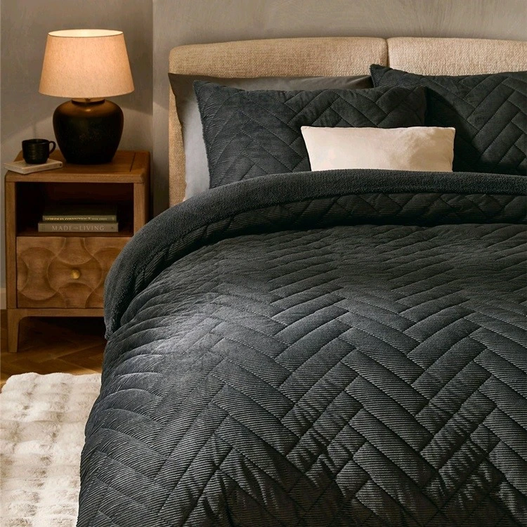 Corduroy Sherpa Reversible Comforter Set-Black Corduroy Sherpa Reversible Comforter Set-Black
