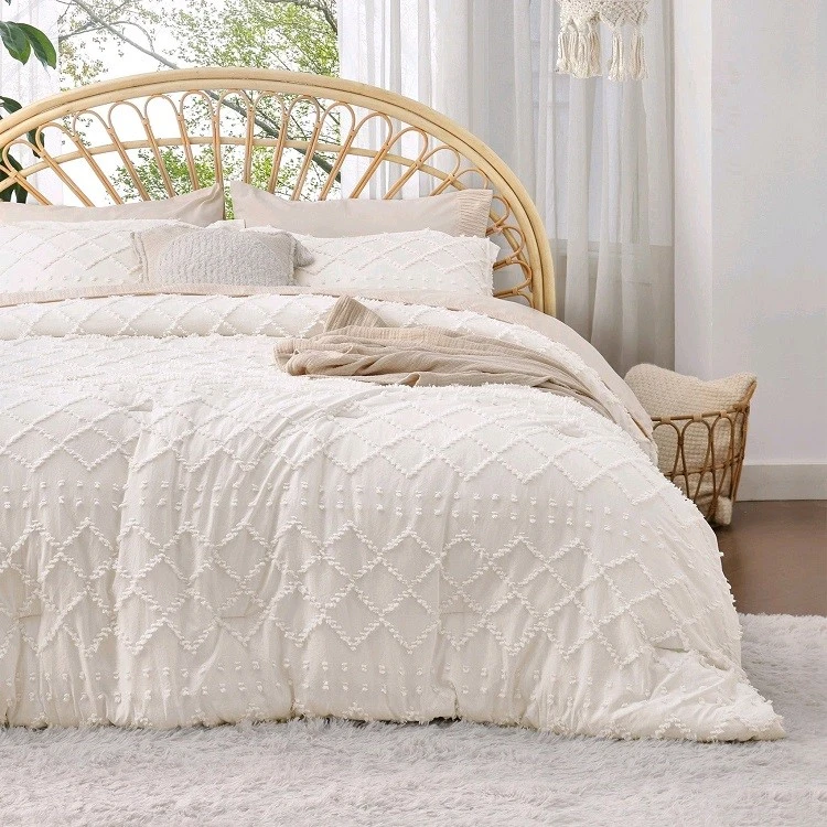 Diamond Clip Jacquard Comforter Set-White Diamond Clip Jacquard Comforter Set-White
