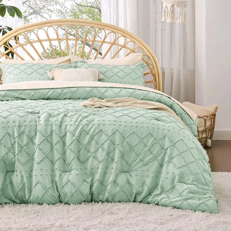 Diamond Clip Jacquard Comforter Set-Green Diamond Clip Jacquard Comforter Set-Green