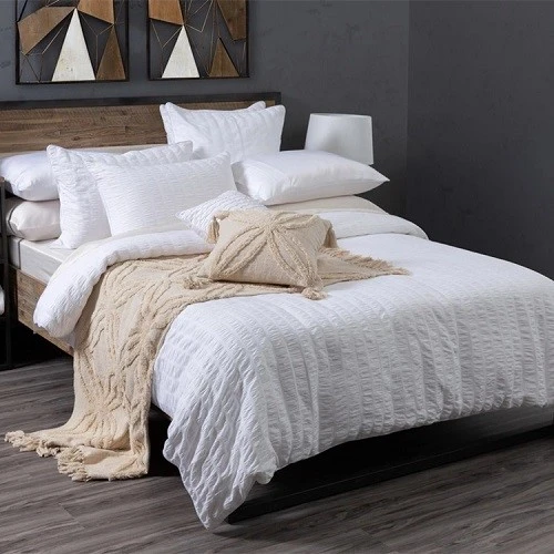 White Seersucker Duvet Cover-SMIKE
