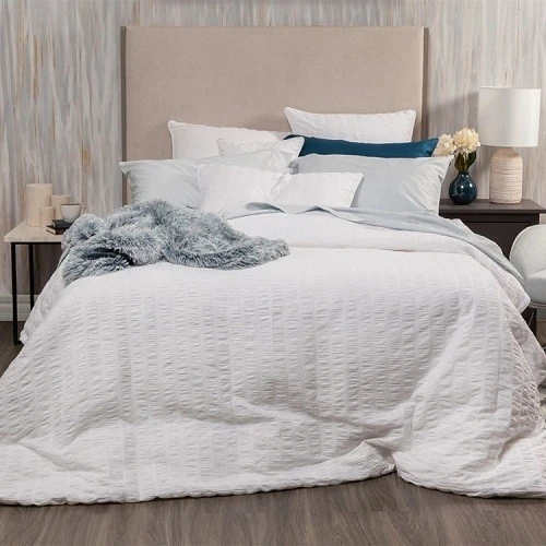 White Cotton Seersucker Duvet Cover-SMIKE White Cotton Seersucker Duvet Cover-SMIKE