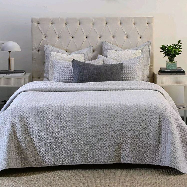 Solid Cotton Embroidered Quilt Set