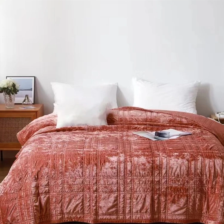 Warm Luxury Greek Velvet Quilt-Rust Red
